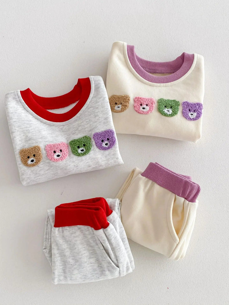 2024 Spring New Baby Cartoon Casual Set Infant Boy Girl Long Sleeve Bear Sweatshirt + Pants 2Pcs Suit Toddler Sports Outfits