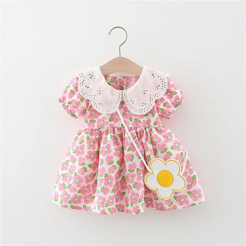 Summer Baby Dress 2 Pieces/Set Cute Bag and 0-3 Year Old Newborn Beach Dress for Toddlers Sweet Short Sleeved Clothes