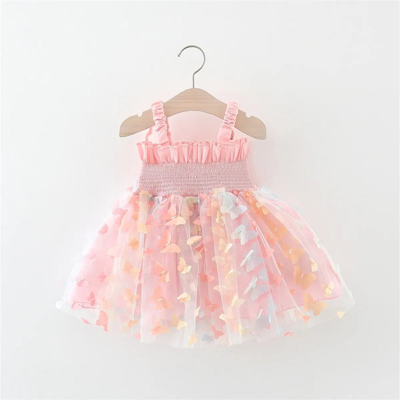 Summer Girls' Princess Party Birthday Dress Back Bow Wings Fairy Strap Embroidered Butterfly Mesh Dress