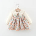 Spring Autumn Newborn Girls Clothes Korean Fashion Doll Collar Flowers Cute Long Sleeve Cotton Baby Dresses Kids Dress BC1473-1