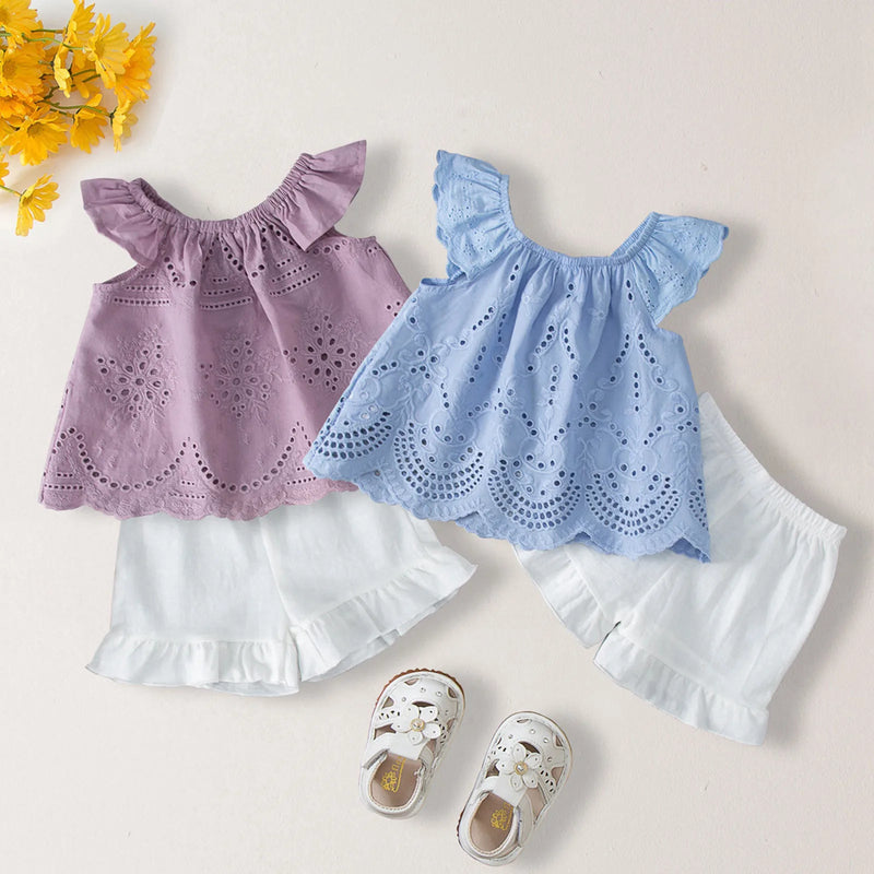 Toddler Girls Clothes Sets 2024 Fashion Summer Solid Color Ruched Tops+Shorts 2 Piece Outfits Set Kids Girls Clothes 0-2 Years