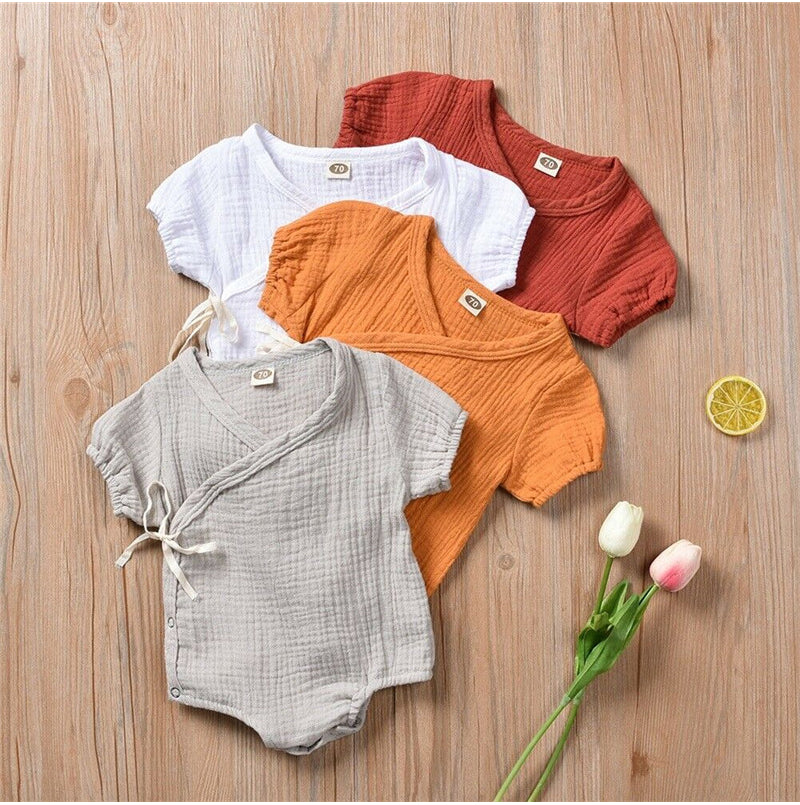 0-18M Kids Summer Short Sleeve Plain Romper Elegant Casual Cute Lovely Girls Outfits Newborn Sunsuit Baby Boy Clothes