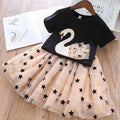 Summer Baby Girls Clothing Sets Cotton Cartoon Swan T-Shirt+Sequin Skirts 2Pcs Suit Children Fashion Princess Kids Dress Outfits