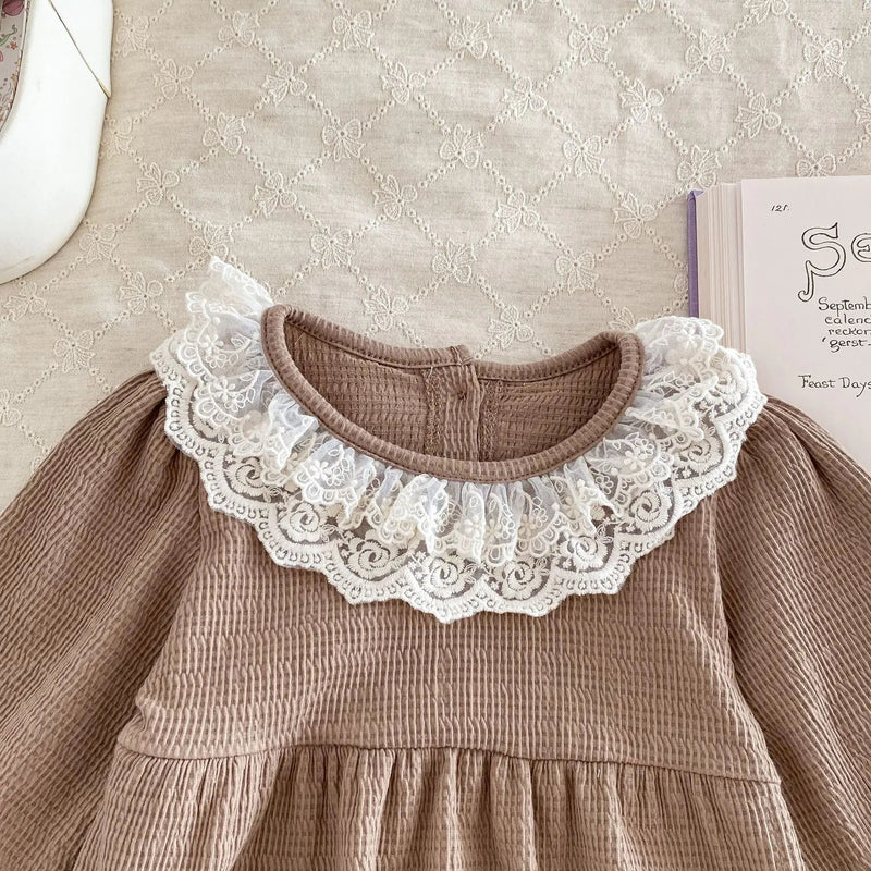 2PCS  Spring Baby Clothes Lace Collar Infant Bodysuit One Piece Toddler Cute Princess Outfit Clothing for Newborns