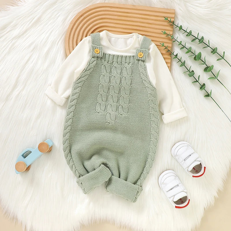 Infant Boys Girls Sleeveless Rompers Clothes 0-18M Newborn Babies Solid Color Knitted Jumpsuits Outfit Spring Fall Children Wear