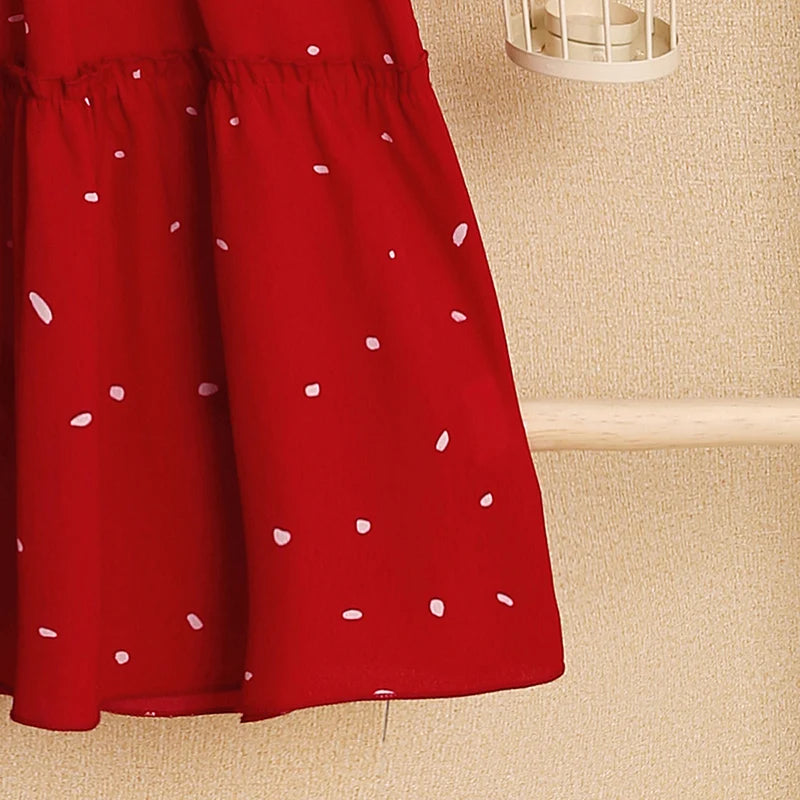 Summer Girl Clothes Sleeveless Dress Lace Cuff Suspender Dress Square Neck Polka Dot Princess Skirt Elegant Party Dress