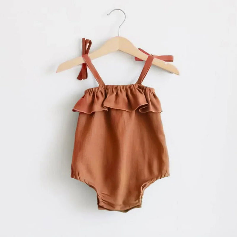 Summer Baby Girls Rompers Solid Cotton Infant Romper Ruffles Slip Strap Kids Playsuit Jumpsuits Onepiece Baby Clothes