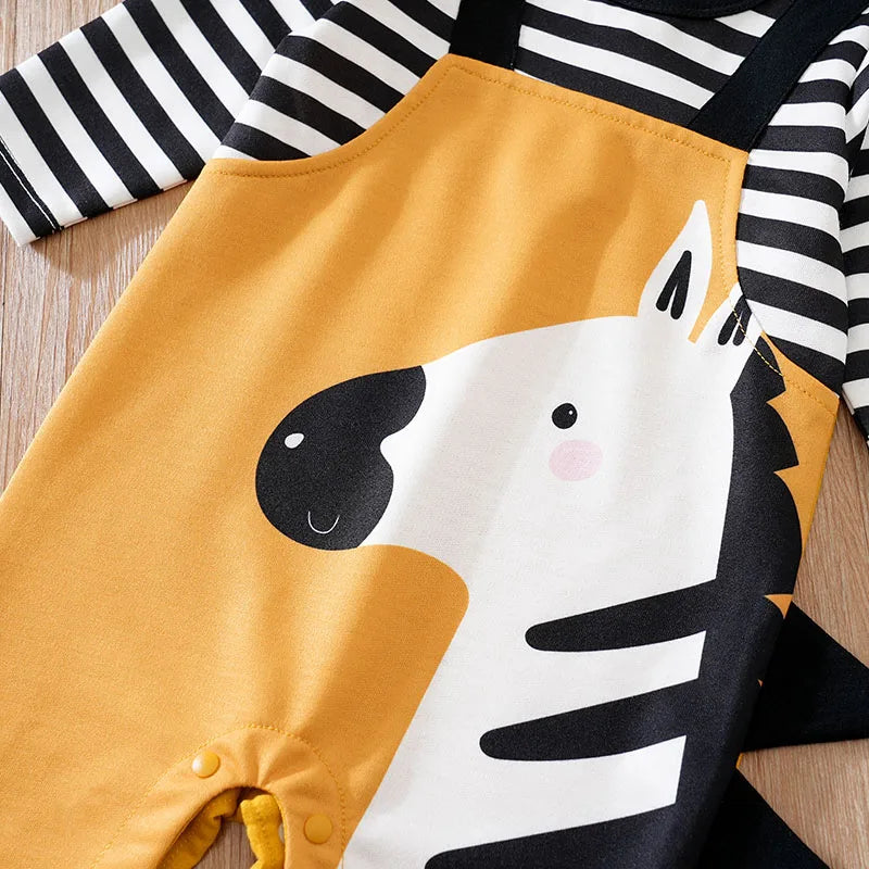 Baby Jumpsuit Cute Cartoon Strap with 3D Zebra Print for Comfortable and Soft Spring and Autumn Long Sleeves 0-18Mnewbornclothes