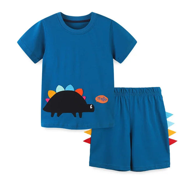 2024 Baby Boys Clothes Sets Cartoon Casual Tops and Pant with Dinosaur Blue Cotton Soft and Comfort for Kids