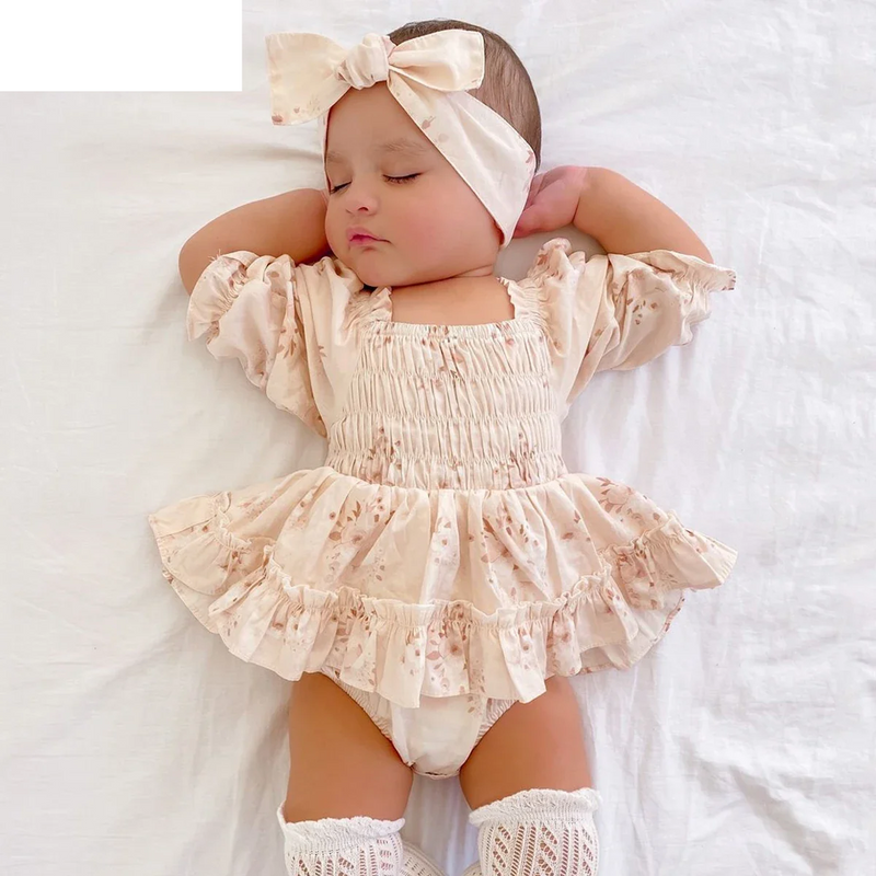 0-24M Summer Baby Girl Romper Newborn Infant Baby Floral Print Ruffle Jumpsuit Playsuit Sunsuit Headband Outfits