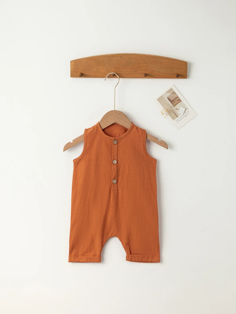 INS New Children'S Jumpsuit Cotton and Linen Solid Color Newborn Crawler Unisex Bodysuit Baby Diaper Cover