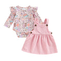 Infant Newborn Baby Girls Dress 2Pcs Set, Long Sleeve Rabbit Flower Print Romper + Heart Patchwork Suspender Dress