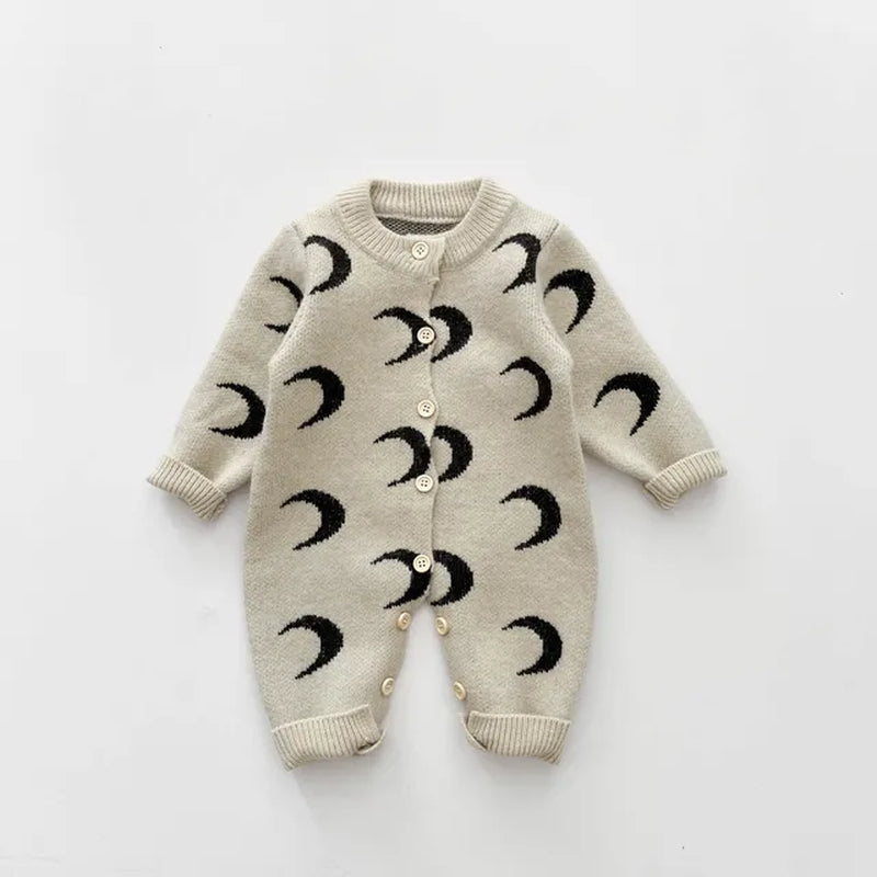 Spring and Autumn Newborn Baby Girls Boys Baby Romper Elastic O-Neck Coat Long Sleeved Cotton Knitted Korean Fashion Soft Casual