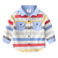 2023 Spring Autumn 2-8 10 12 Years Long Sleeve Pocket Colorful Striped Color Patchwork Cotton Baby Kids Boy Shirts for Children