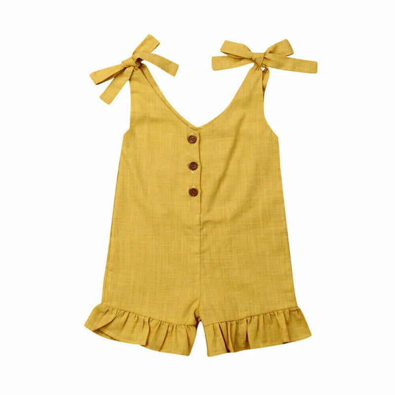 1-6Y New Baby Girl Cotton Linen Clothes Girls Ruffle Romper Kids Jumpsuit Summer Sleeveless Button Overalls Outfits