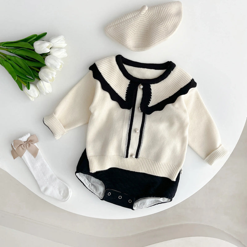 Autumn Newborn Baby Girls Knitted Ruffled Top Large PP Pants Korean Soft Baby Set Children'S Fashion Casual Suit Baby Clothes