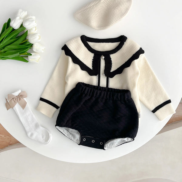 Autumn Newborn Baby Girls Knitted Ruffled Top Large PP Pants Korean Soft Baby Set Children'S Fashion Casual Suit Baby Clothes