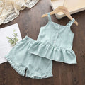 Girls Clothing Sets 2022 Summer Kids Clothes Floral Chiffon Halter+Embroidered Shorts Straw Children Clothing