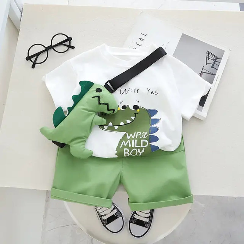 Summer Casual Newborn Baby Boys Toddler Big Dinosaure Short Sleeve Tops Pants 2Pcs/Set Cotton Kids Outfits Clothing