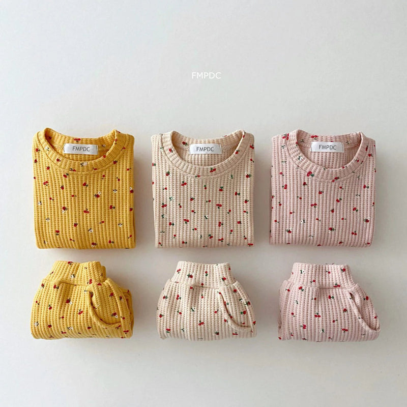 2024 New Toddler Kids Waffle Cotton Clothes Set Many Fruits Print Sweatshirt + Casual Pants 2Pcs Boys Suit Baby Girl Outfits