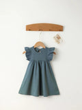 Baby Girls' Flying Sleeve Dress Tie-Back Overall Dress Cotton Kids Casual Clothes Summer 2024