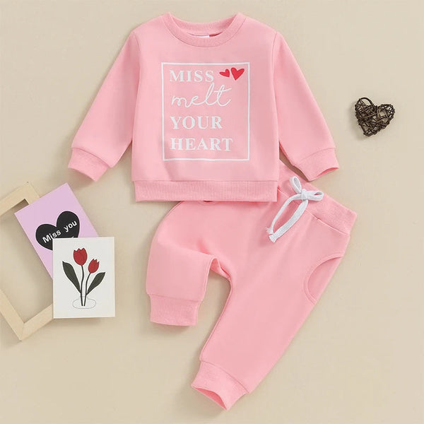 Toddler Baby Girls Clothes 2 Pieces Jogger Set Pink Sassy Girls Suit Long Sleeve Sweatshirt Top Drawstring Pants Set Tracksuit