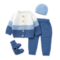 Baby Clothes Set 4PCS Knit Infant Long Sleeve Sweater +Pants +Hat +Shoes Fashion Striped Autumn Kid Tops Trousers Cap Boots Warm