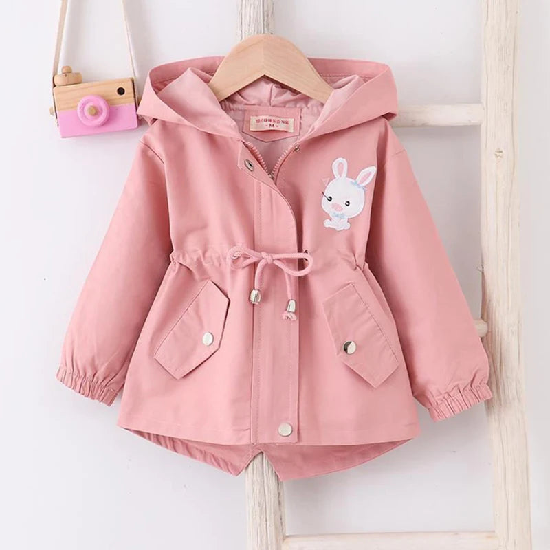 1-7 Years Baby Girls Jacket Spring and Autumn Casual Windbreaker Kids Outerwear Cute Rabbit Hooded Baby Coat Kids Clothes 2023