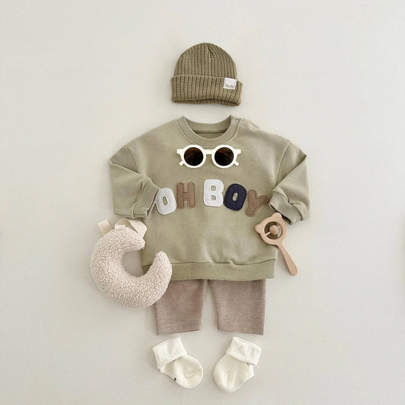 0-24M Baby Boy Clothes Set Newborn Infant Autumn Spring Letter Patch Outfits Tops Pants Casual Infant Clothing