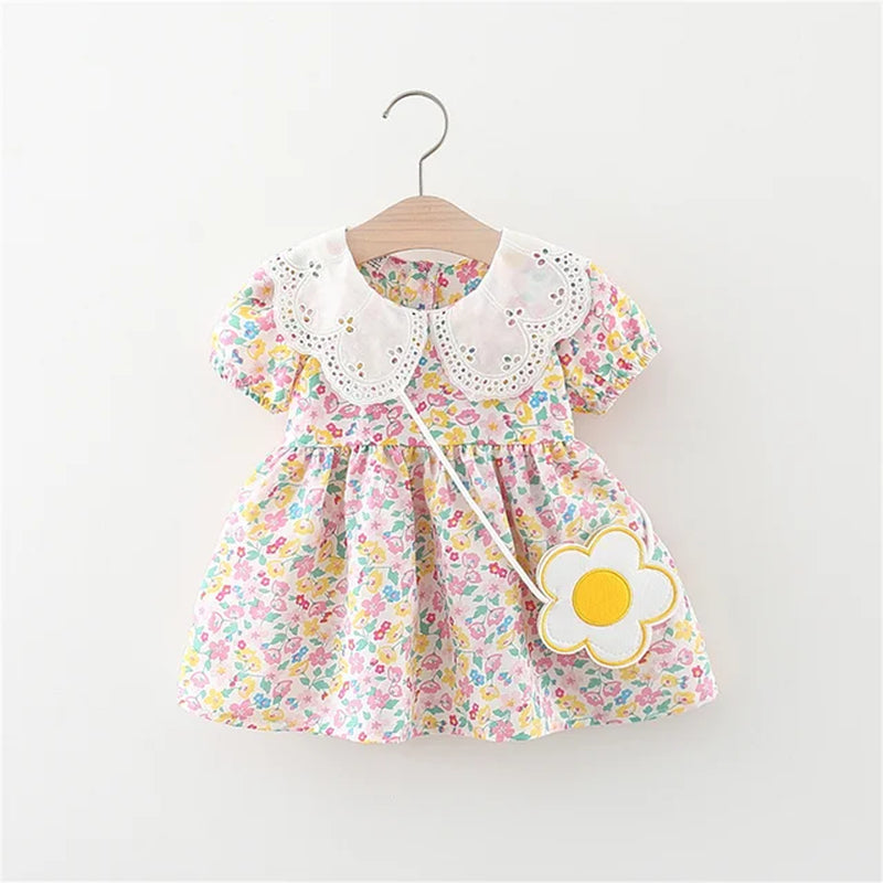 Summer Baby Dress 2 Pieces/Set Cute Bag and 0-3 Year Old Newborn Beach Dress for Toddlers Sweet Short Sleeved Clothes