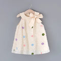 Girls' Summer New Sleeveless Dress Children'S round Neck Colorful Cute Flower Big Bow Baby Tassel Princess Dress