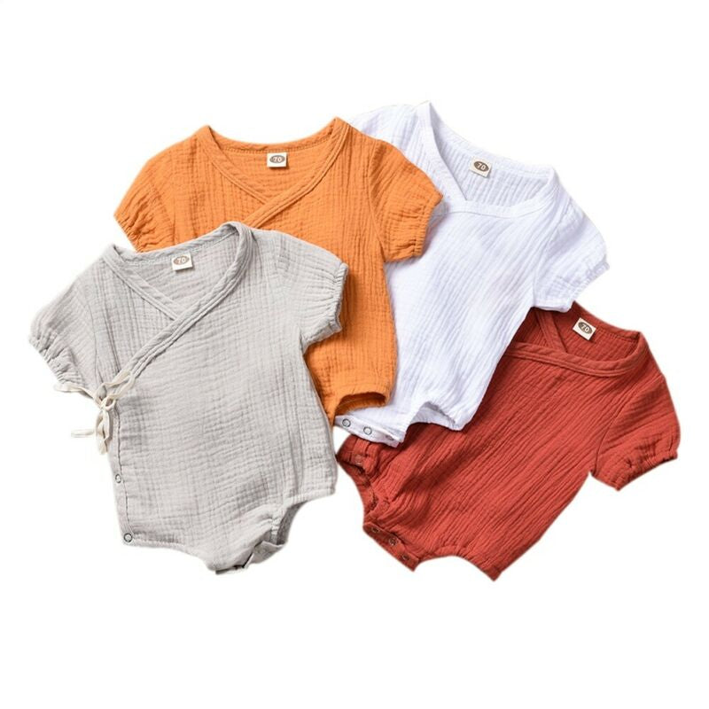 0-18M Kids Summer Short Sleeve Plain Romper Elegant Casual Cute Lovely Girls Outfits Newborn Sunsuit Baby Boy Clothes