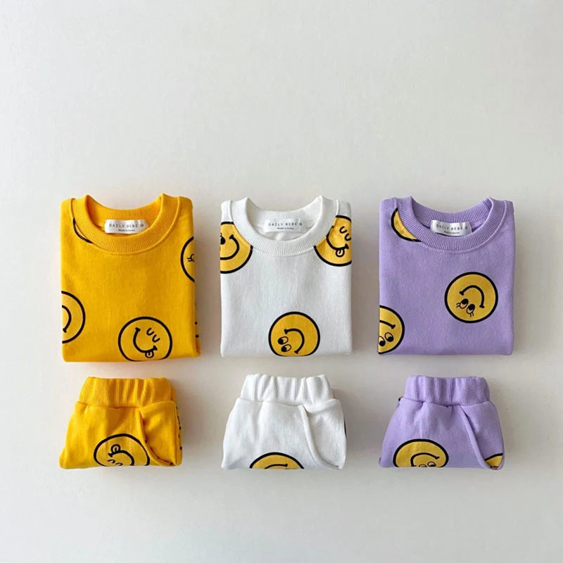 Children Clothing Set Summer&Spring New Kids Smile T Shirt+Shorts for Newborn Baby Jogger Set 2 Pieces for Toddler Boys&Girls