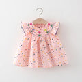 New Cute Girl'S Dress Sweet Rose Embroidered Small round Dots Korean Version Loose Bubble Sleeve Cotton Beach Skirt