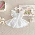 Newborn Baby Girl Princess Jumpsuit Cute Lace Sleeves Dress Jumpsuit Set + Bow Hairpin Baby Girl Lovely 2PCS