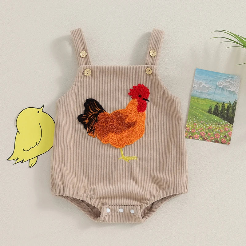 RWYBEYW Newborn Baby Boy Girl Farm Chicken Outfits 0 3 6 9 12 Months Corduroy Romper Overalls Infant Summer Clothes