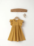 Baby Girls' Flying Sleeve Dress Tie-Back Overall Dress Cotton Kids Casual Clothes Summer 2024