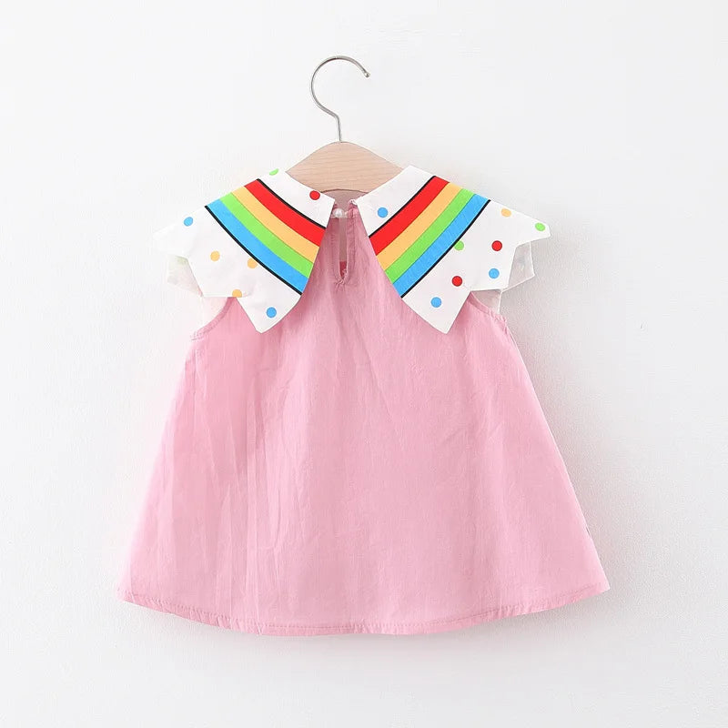 Summer Baby Girl Party Dresses Rainbow Sleeveless Children Clothes Simple Cotton Vibrant Toddler 0 to 3 Years Old Kids Costume