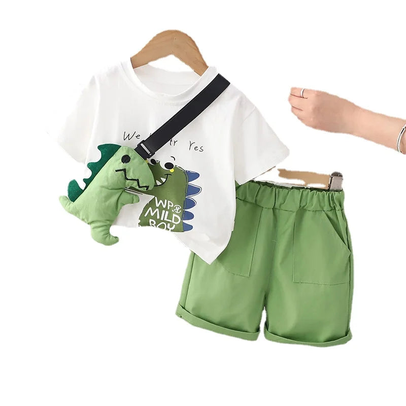 Summer Casual Newborn Baby Boys Toddler Big Dinosaure Short Sleeve Tops Pants 2Pcs/Set Cotton Kids Outfits Clothing