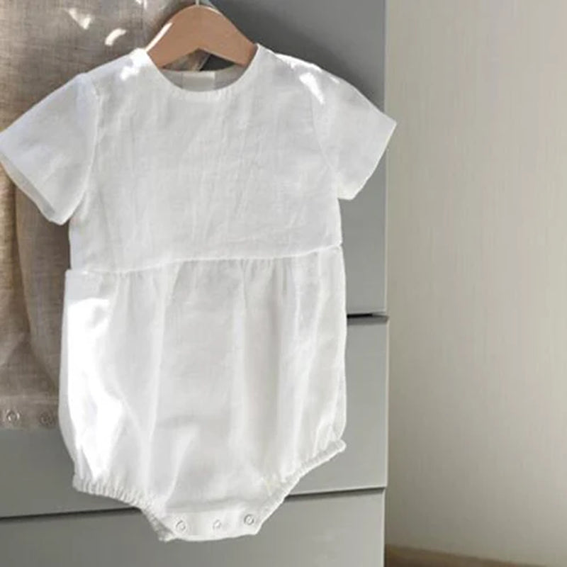 Korean Style Summer Toddler Baby Boys Girl Romper Cotton Short Sleeve Cotton Linen Infant Baby Girls Boys Jumpsuit