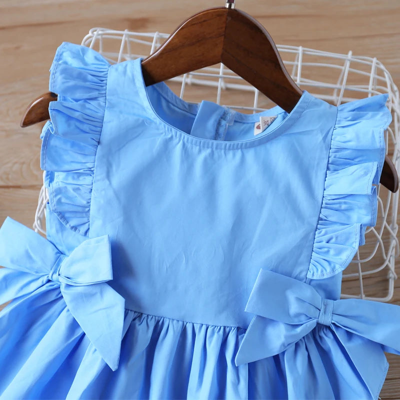 2023 Baby Summer Dress New Girls' Clothing Ruffle Sleevele Princess Frocks Big-Bow Fashion Kids Baby Girl Dress