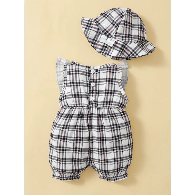 0-18Months Newborn Baby Girl Clothes Cute Plaid Design Summer Romper +Hat 2Pcs Suit Fashion Holiday Clothing for Toddler Girl