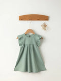 Baby Girls' Flying Sleeve Dress Tie-Back Overall Dress Cotton Kids Casual Clothes Summer 2024