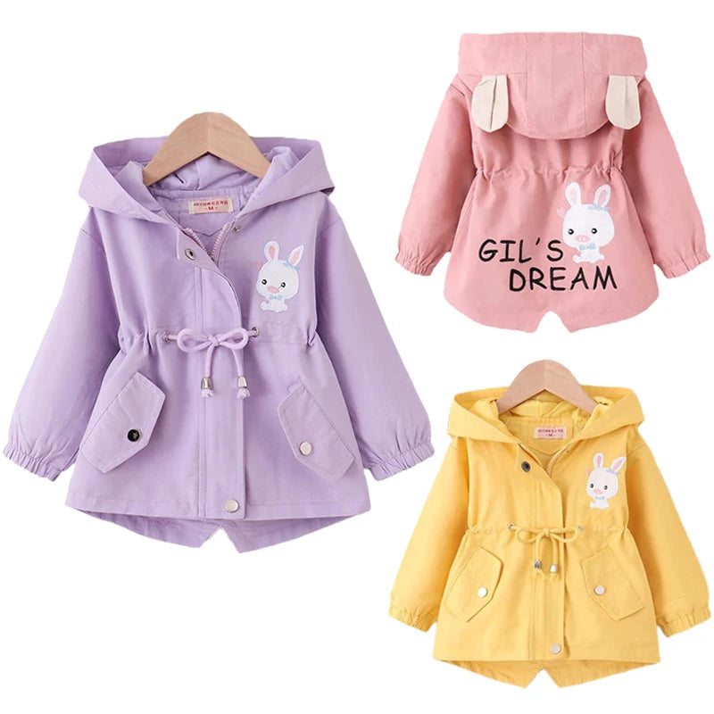 1-7 Years Baby Girls Jacket Spring and Autumn Casual Windbreaker Kids Outerwear Cute Rabbit Hooded Baby Coat Kids Clothes 2023