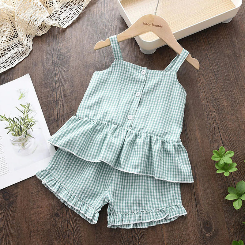 Girls Clothing Sets 2022 Summer Kids Clothes Floral Chiffon Halter+Embroidered Shorts Straw Children Clothing