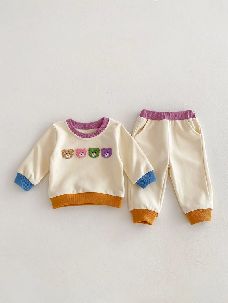 2024 Spring New Baby Cartoon Casual Set Infant Boy Girl Long Sleeve Bear Sweatshirt + Pants 2Pcs Suit Toddler Sports Outfits