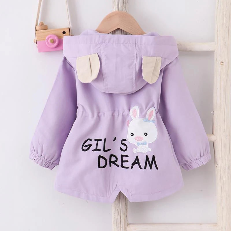 1-7 Years Baby Girls Jacket Spring and Autumn Casual Windbreaker Kids Outerwear Cute Rabbit Hooded Baby Coat Kids Clothes 2023