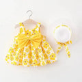 New Girl Floral Dress Sweet Summer Bow Toddler Beach Dress for Children Aged 0 to 3 Newborn Clothing+Hat Set of 2 Pieces