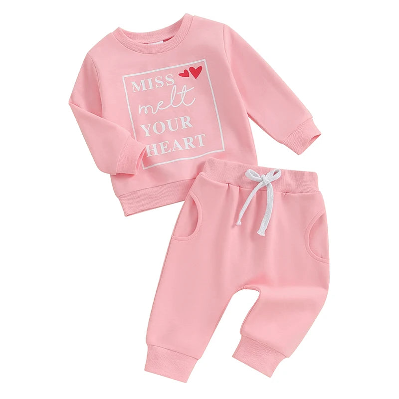 Toddler Baby Girls Clothes 2 Pieces Jogger Set Pink Sassy Girls Suit Long Sleeve Sweatshirt Top Drawstring Pants Set Tracksuit