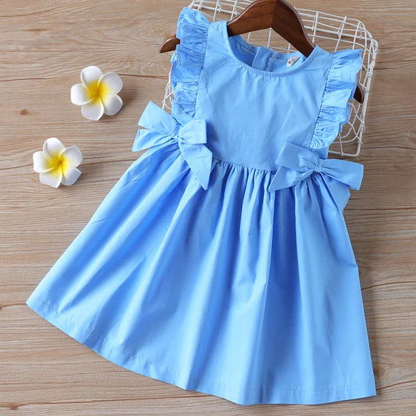 2023 Baby Summer Dress New Girls' Clothing Ruffle Sleevele Princess Frocks Big-Bow Fashion Kids Baby Girl Dress